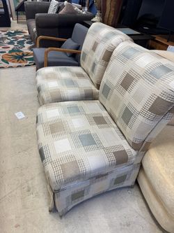 Armless Slipper Chair with Plaid Upholstery