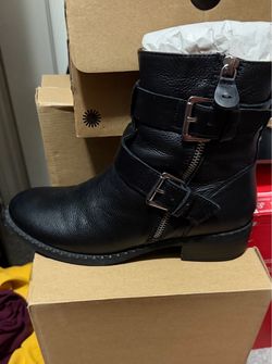 Black Leather Moto Ankle Boots