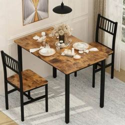 Dining Table Set, Industrial Kitchen Table and 2 Chairs with Metal Frame, Dining Room Table Set, Breakfast Table Set for Small 