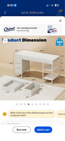 55” computer desk with drawers