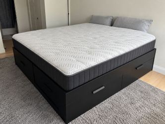 Queen Ikea Brimnes Storage Bed Frame w/ 4 Drawers and Englander Mattress
