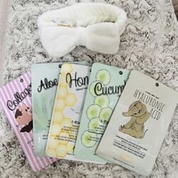 Soft Headband and 5 Face Mask Sheets $8 (Set)