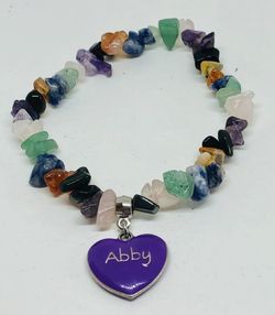 Gemstone stretchy bracelet with heart Abby charm