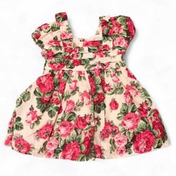 Janie & jack floral rose pleated bow puff sleeve dress