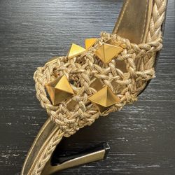 Valentino Garavani Gold Woven Roman Stud Heels, Size 39.5 – Worn Once, Excellent Condition
