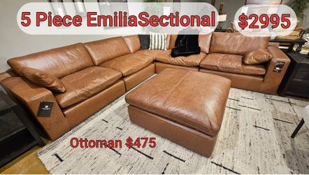 New 5 Piece Emilia LEATHER sectional Sofa