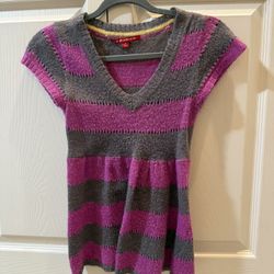 Striped Knit Sweater – Gray & Purple – Mohair Blend – Size Small