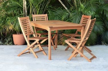 BRAND NEW Open Box 5 Piece 100% FSC Solid Wood Patio Dining Set With Table And Chairs | Ideal Furniture Set For Outdoor