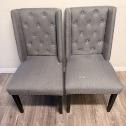 FDW Set of 4 Grey Elegant Dining Side Chairs Button Tufted Fabric W/ Nailhead，Grey，Dining room