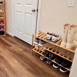 Shoe Rack, 3 Tier Thick Bamboo Shoe Organizer, Stackable Free Standing Wooden Shoe Storage Shelf for Closet, Entryway, Front Door Entrance, Natural   