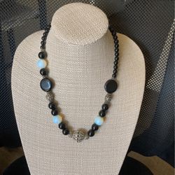 Statement Black Agate And Moonstone Necklace 