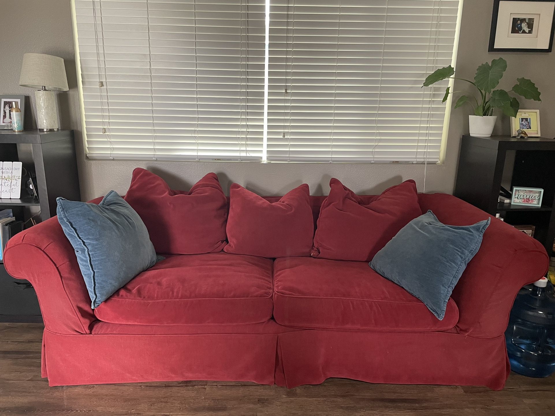 Pottery barn Deep red Rolled arm Slipcovered Sleeper Sofa