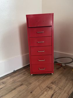 FREE Red Metal Rolling Storage Cabinet-5 Drawers-Industrial Style