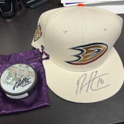 Anaheim Ducks RYAN STROME SIGNED ANAHEIM DUCKS PUCK From the 30 years Anniversary And Autograph Hat