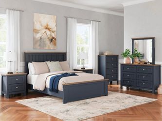 Navy Blue and Wood Bedroom Furniture Set