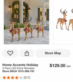 Home Accents Holiday 3-Pack LED Extra Reindeer