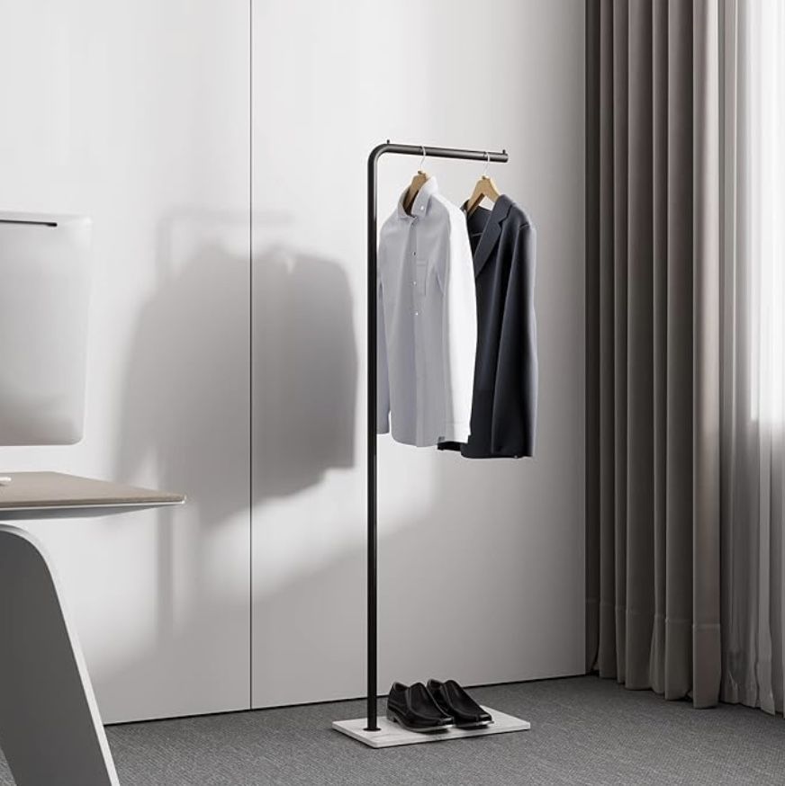 Modern Black Metal Coat Rack Stone Base Minimal