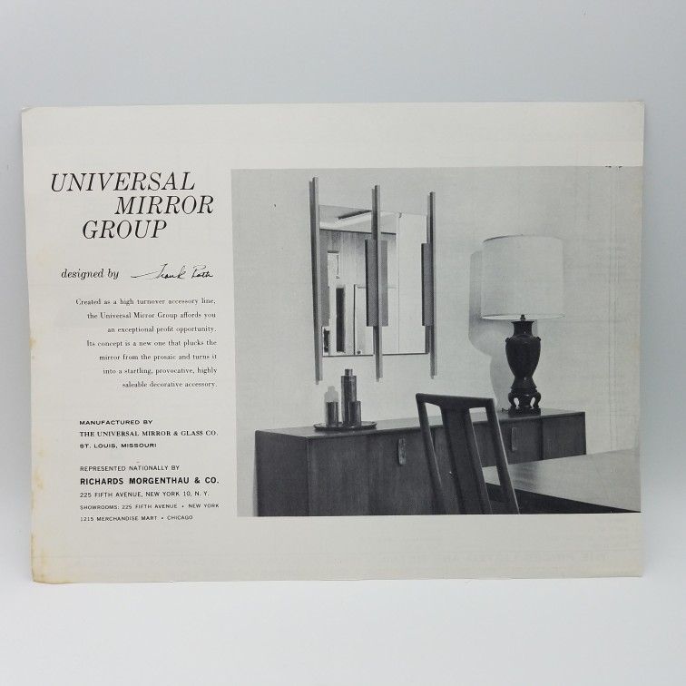 Vintage 1960s MCM Mirror Sales Sheet Designer Frank Roth