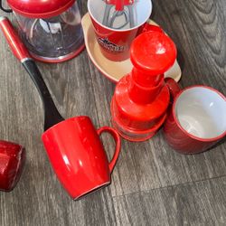 Kitchen Red Lot Dishes Some Brand New And Other Like New