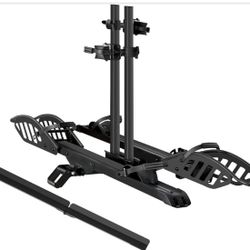 E-Bike Rack with Ramp, Hitch 2 Bike Rack, 200 lbs Capacity Electric Bike Carrier, Foldable Platform Mount for Cars, Trucks, SUVs, Minivans, Up to 5-In