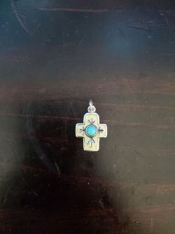 Silver Cross Pendant with Turquoise Stone