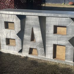 Custom Industrial Wood & Metal Spell-Out Letters Embossed Alphabet  BAR w/ Storage~ biker ~ mechanic