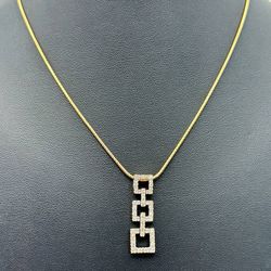 14k solid yellow gold 3 square 0.35 CTW Diamond pendant/charm on 16” chain  necklace