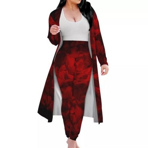 2 Pieces Cardigan Set, Suit, Jacket, Red & Black