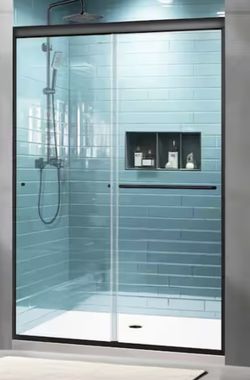 44-48” Wide x 72” High Semi Frameless Sliding Shower Door In Matte Black Finish