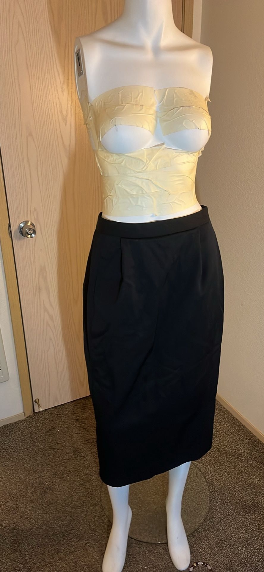 Black Wool And Nude Silk Skirt
