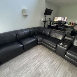 Sectional All Leather Power Recliner Couch Black Sofa FREE DELIVERY