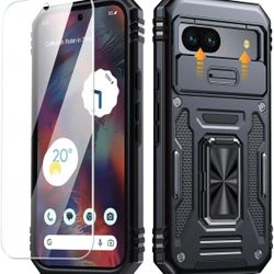 Google Pixel 8A Case, Pixel 8A Case with [9H Glass Screen Protector & Slide Camera Protector] [Military Grade Drop] Built-in Rotatable Kickstand Ring