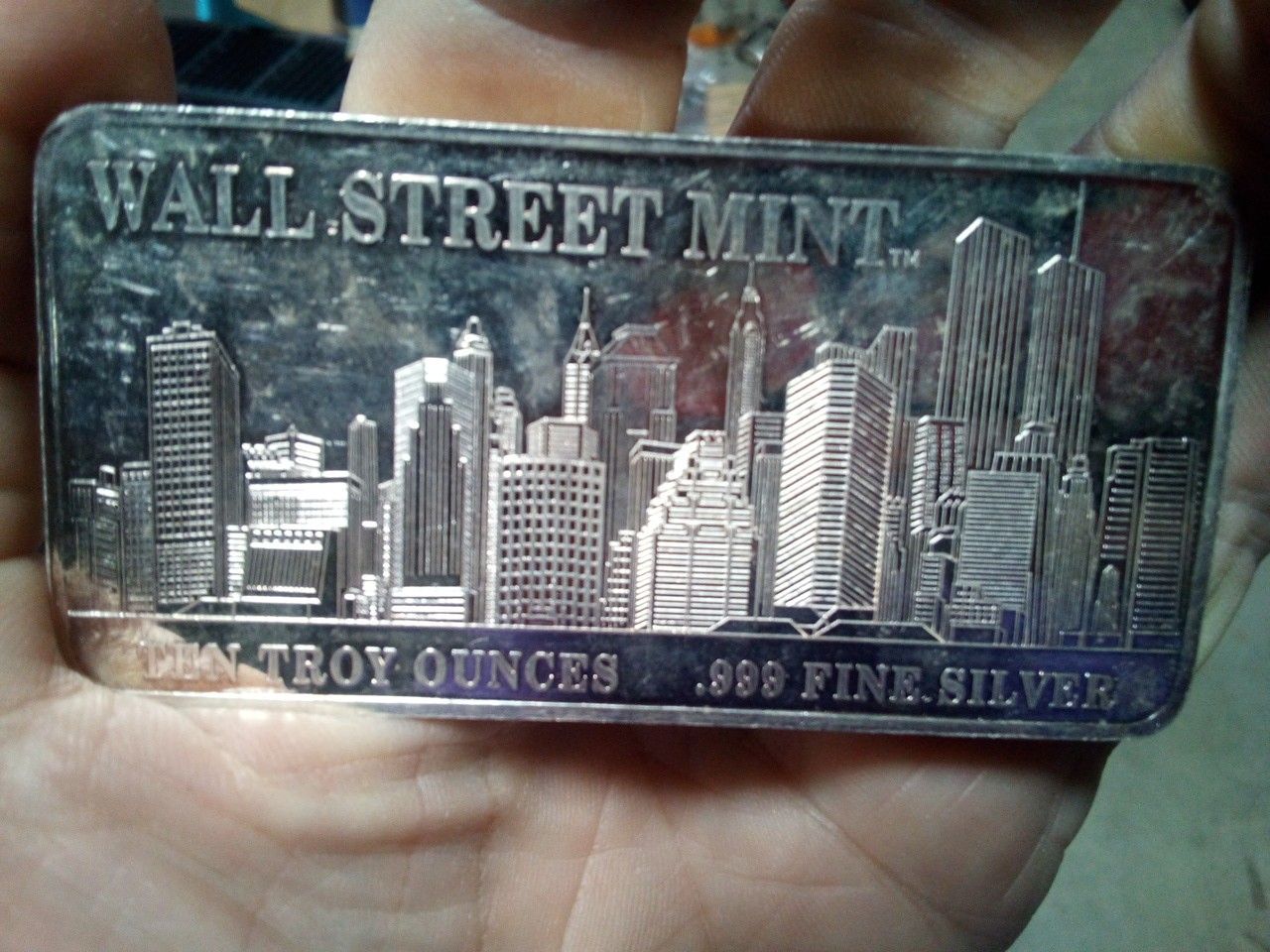 Silver 10 oz bar wallstreet mint