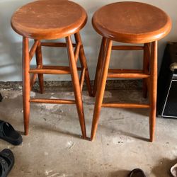 Two Wood Bar Stools 
