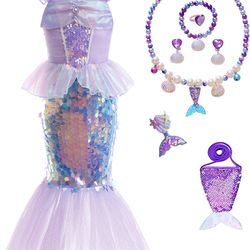 🔥Brand new🔥 Little Girls Princess Mermaid Costume for Girls Dress Up with Accessory for Christmas Birthday Party Supplies for5-6 years old