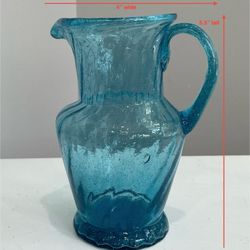 Small Vintage Aquamarine Thick Bubble Glass Pitcher 
