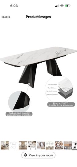 Heavy Expandable Marble-Look Dining Table – 65” to 95”