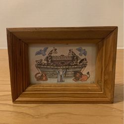 Small Vintage Noah’s Ark Picture Framed For In 1/2“ X 3+”  L4