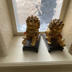 Pair Of Gold Foo Dog Statues