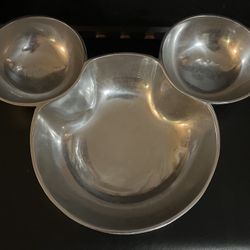 Vintage Mickey Mouse Silver Chip And Dip Platter