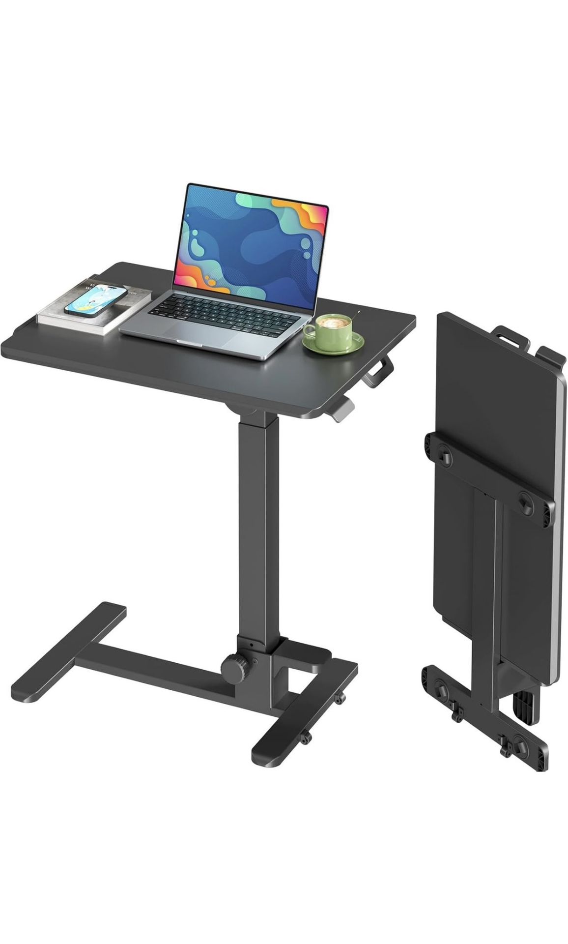 Foldable Mobile Standing Desk, 27 Inch Small Rolling Laptop Cart Height Adjustment, 90 Tiltable Sofaside Table, No Assembly Needed Portable Computer W