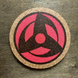 Naruto Kakashi Obito Mangekyou Sharingan Engraved Painted Cork Coaster