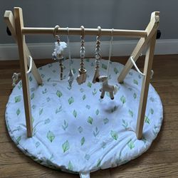 Wooden Baby Gym Activity Play Center With Hanging Toys Teething Montessori Boho Minimalist 