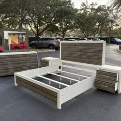 Beautiful Bedroom Set king Size Solid Wood White and Brown Color In Excellent Condition by Sofia Vergara