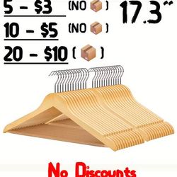 (NEW) 17.3" Wooden Hangers - 5/10/20 pcs