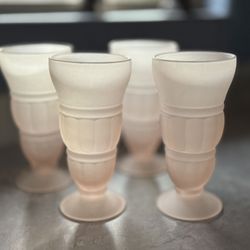 Vintage 160-70 " Soda Pop Error"   Indiana Glass - Set Of 5 Frosted Pink Malt/ Ice Cream G