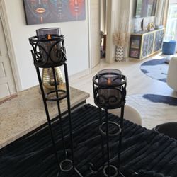 2 Black Metal Candleholders