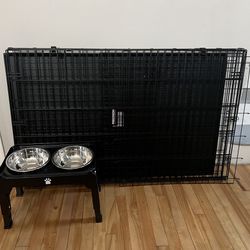Dog Crate/Bowl and Bowl Stand
