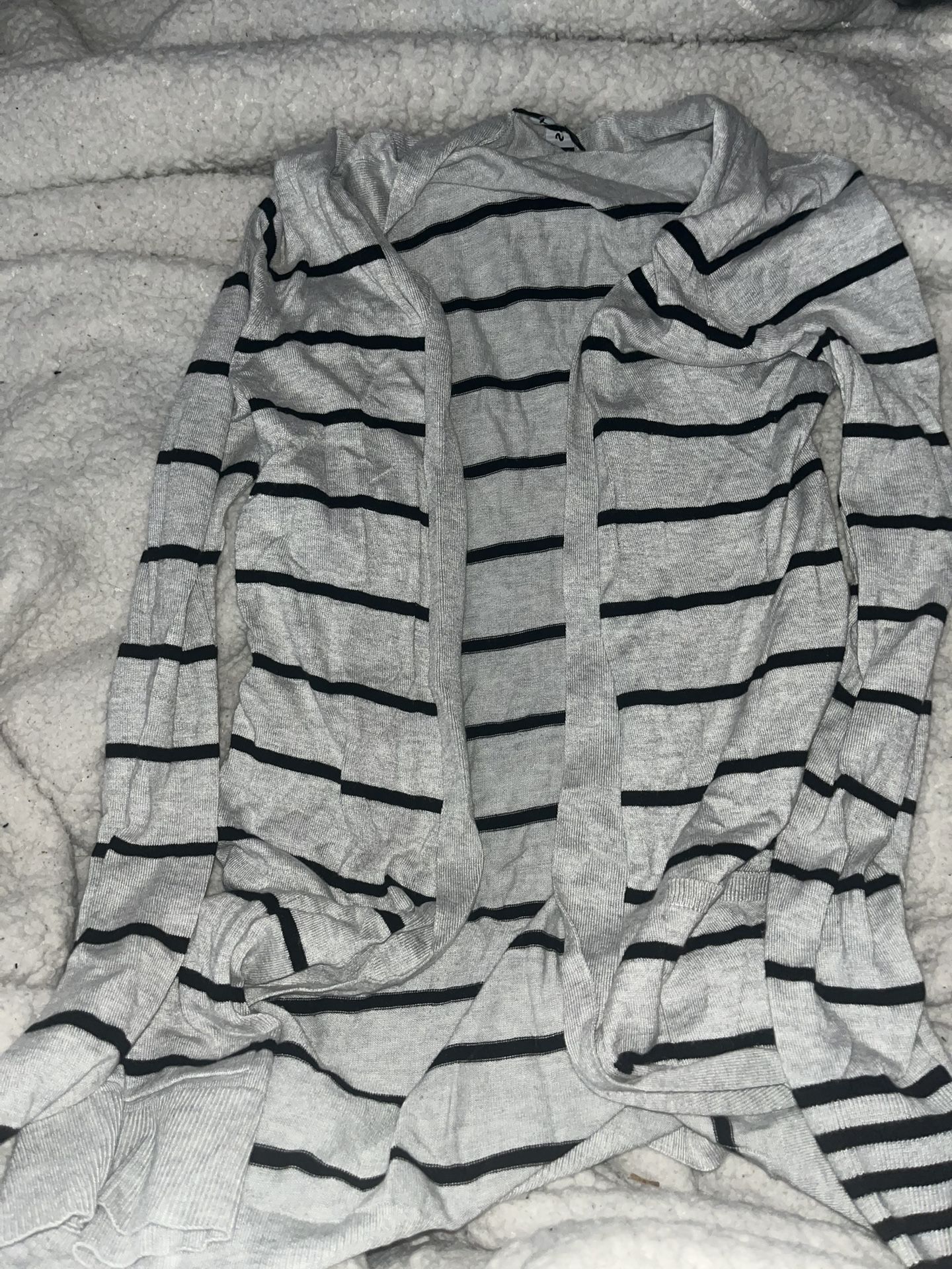 Express Gray & Black Striped Fitted Wide Placket Cardigan,Women’s Small