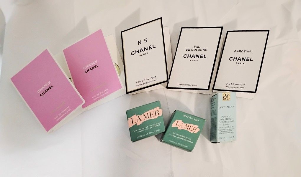 Chanel Perfume Samples with La Mer and Estee Lauder skin care